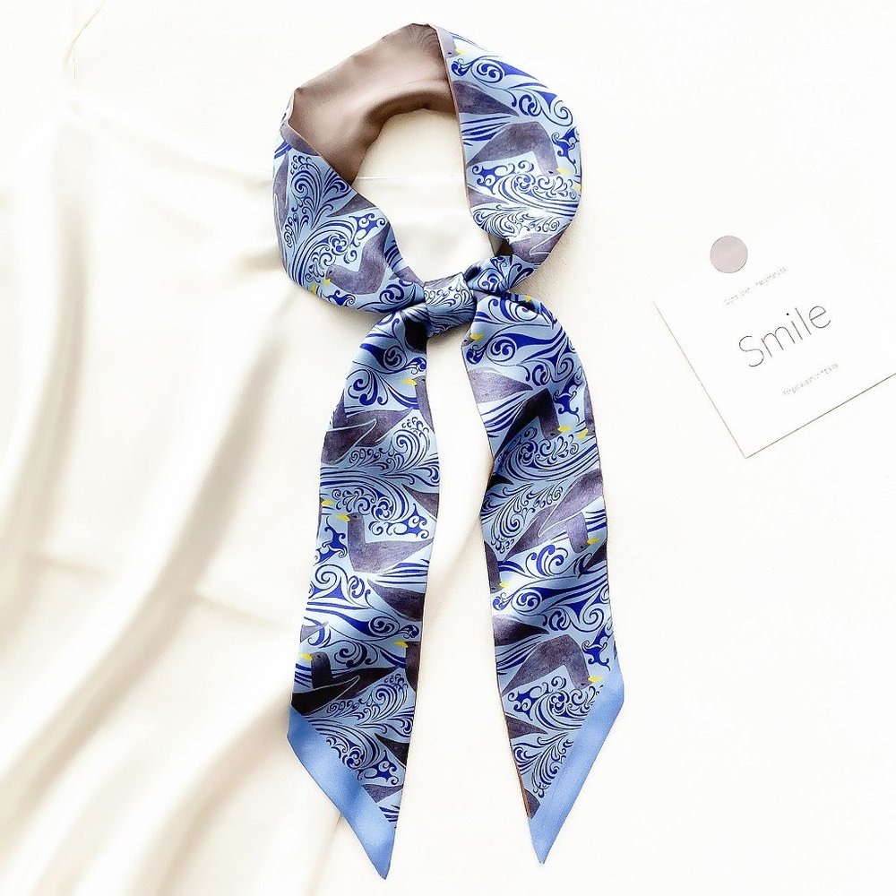 NEW Blue/ Beige Birds Scarf / Twilly